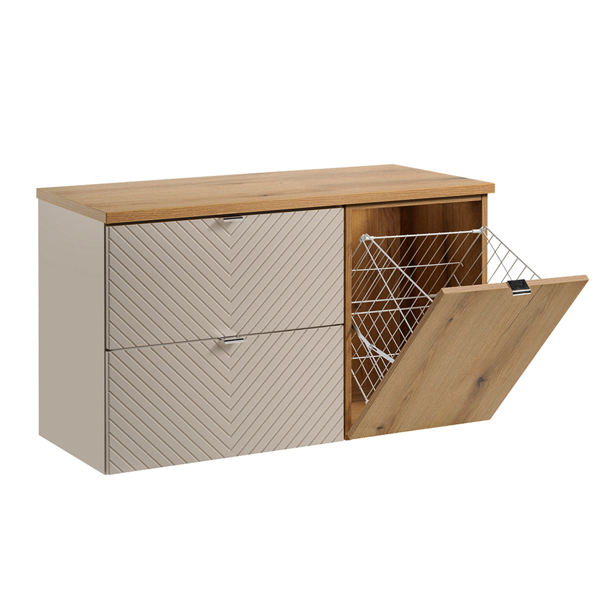 Meuble sous-vasque 100cm 2 tiroirs panier à linge Manoa Cachemire et Bois