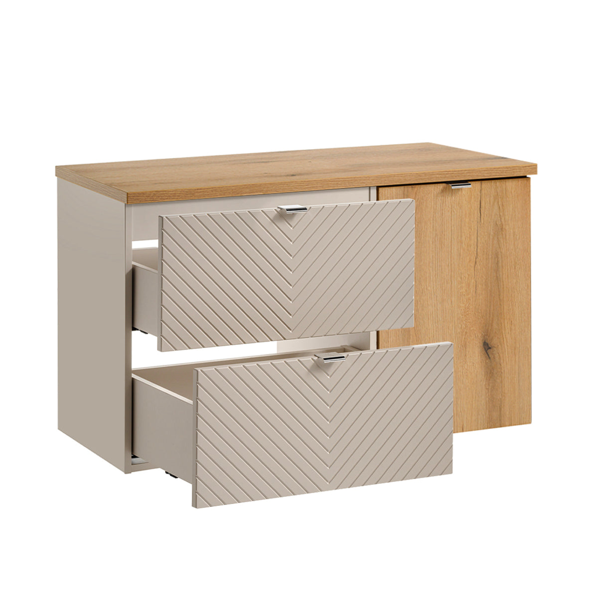Meuble sous-vasque 100cm 2 tiroirs panier à linge Manoa Cachemire et Bois - vue 3
