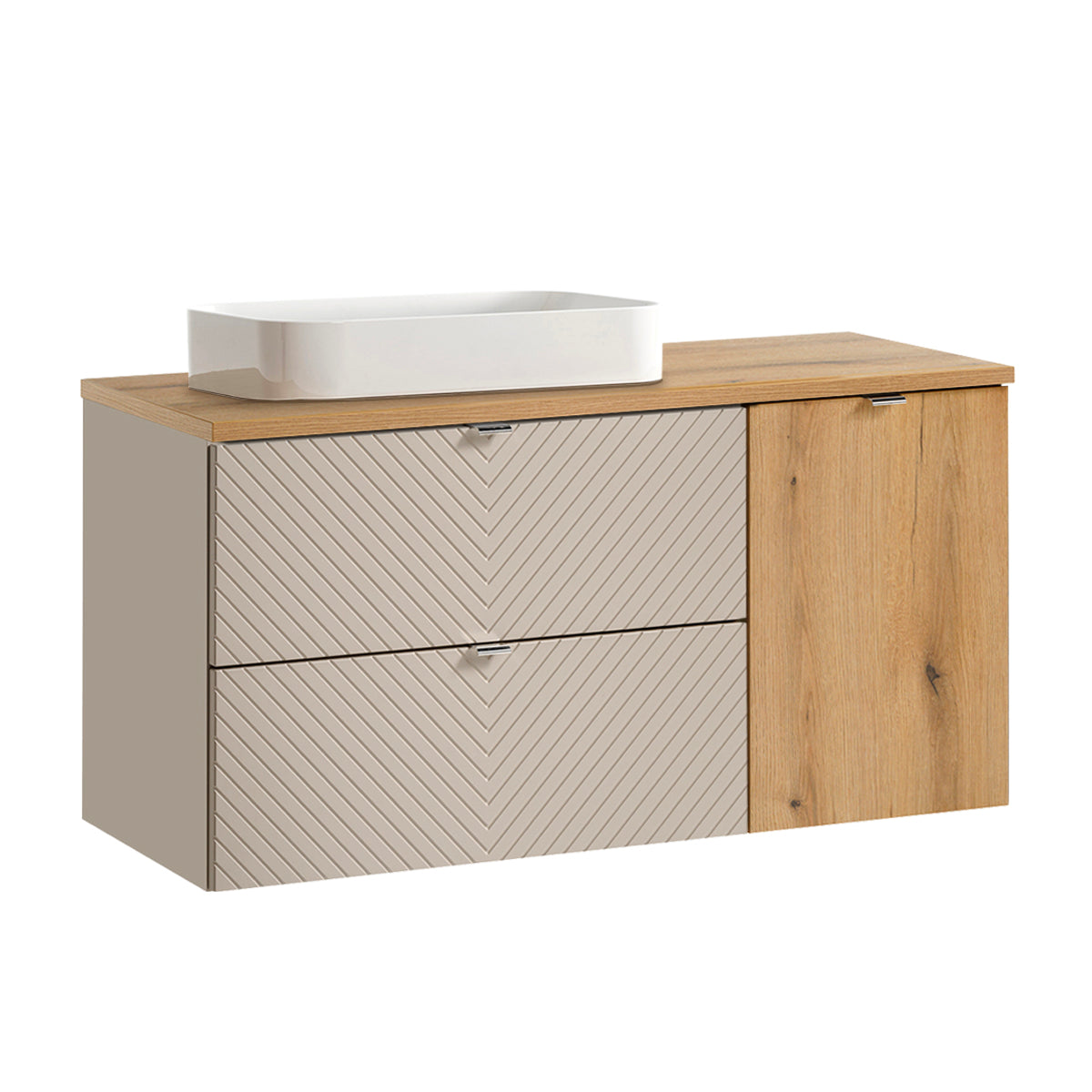 Meuble simple vasque 120cm 2 tiroirs panier à linge Manoa Cachemire et Bois - vue 2