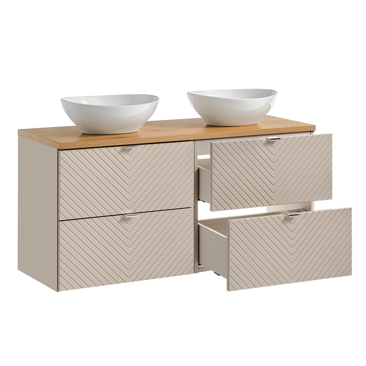 Ensemble meuble double vasque 120cm 4 tiroirs miroirs LED colonne et 3 armoires murales Manoa Cachemire et Bois - vue 3