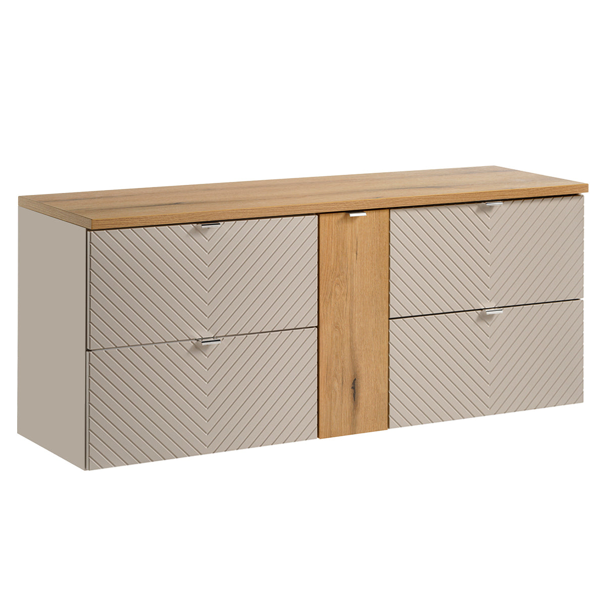 Meuble sous-vasque 140cm 4 tiroirs 1 porte Manoa Cachemire et bois