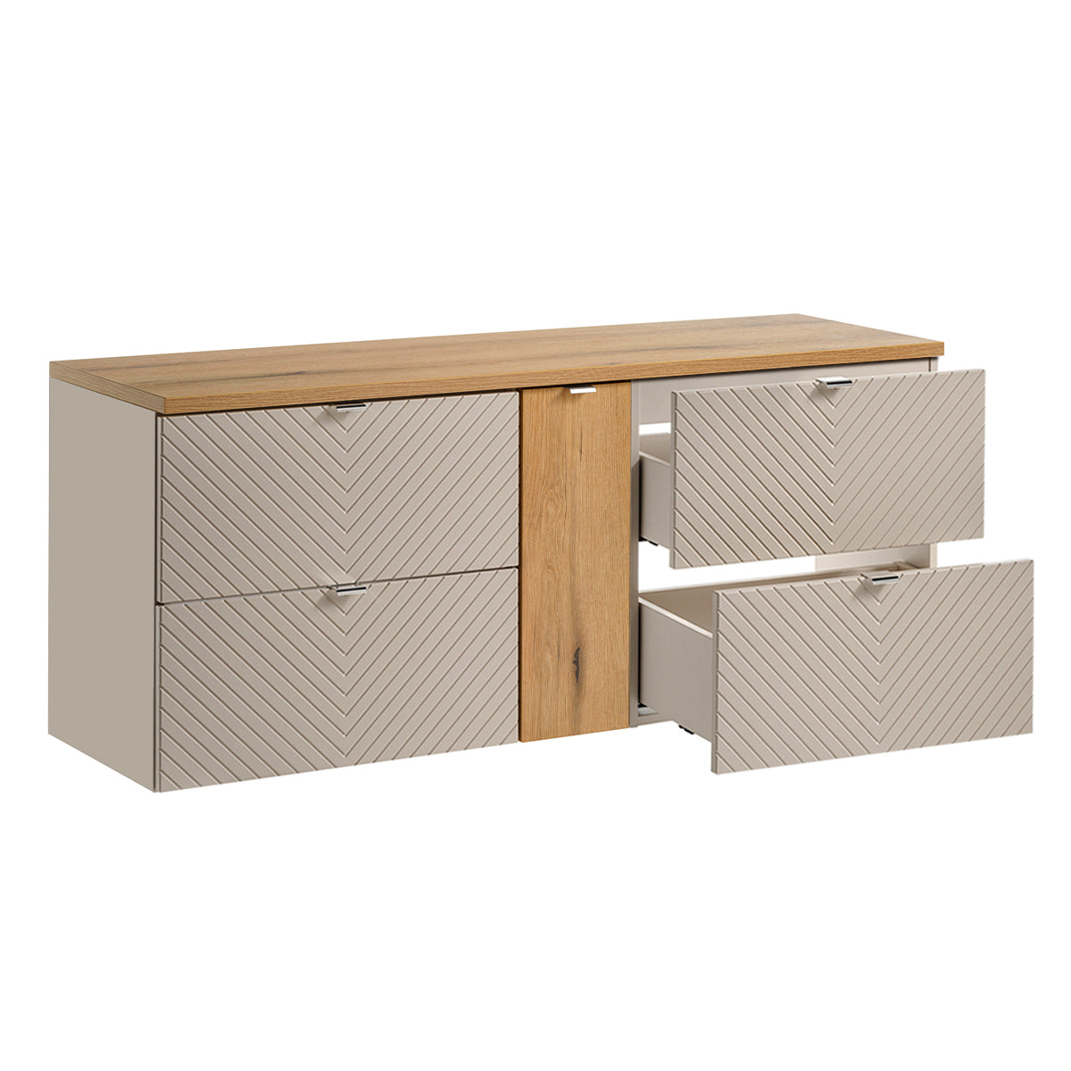 Meuble sous-vasque 140cm 4 tiroirs 1 porte Manoa Cachemire et bois - vue 2