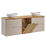 Meuble double vasque 160cm 4 tiroirs panier à linge Manoa Cachemire et Bois