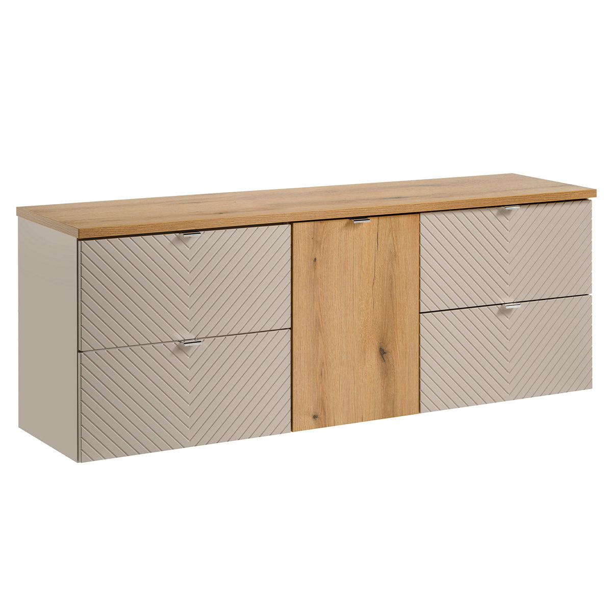 Meuble sous-vasque 160cm 4 tiroirs panier à linge Manoa Cachemire et Bois - vue 2