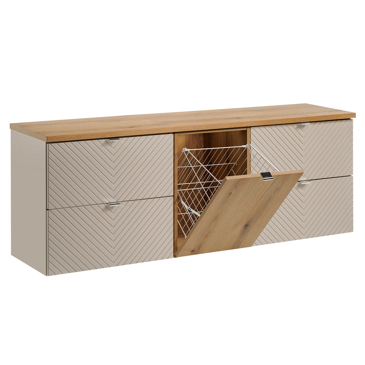 Meuble sous-vasque 160cm 4 tiroirs panier à linge Manoa Cachemire et Bois