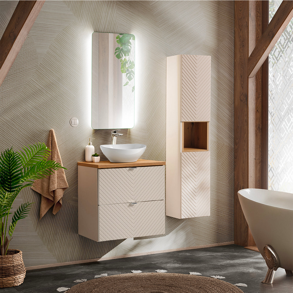 Meuble simple vasque 60cm 2 tiroirs Manoa Cachemire et Bois - vue 5