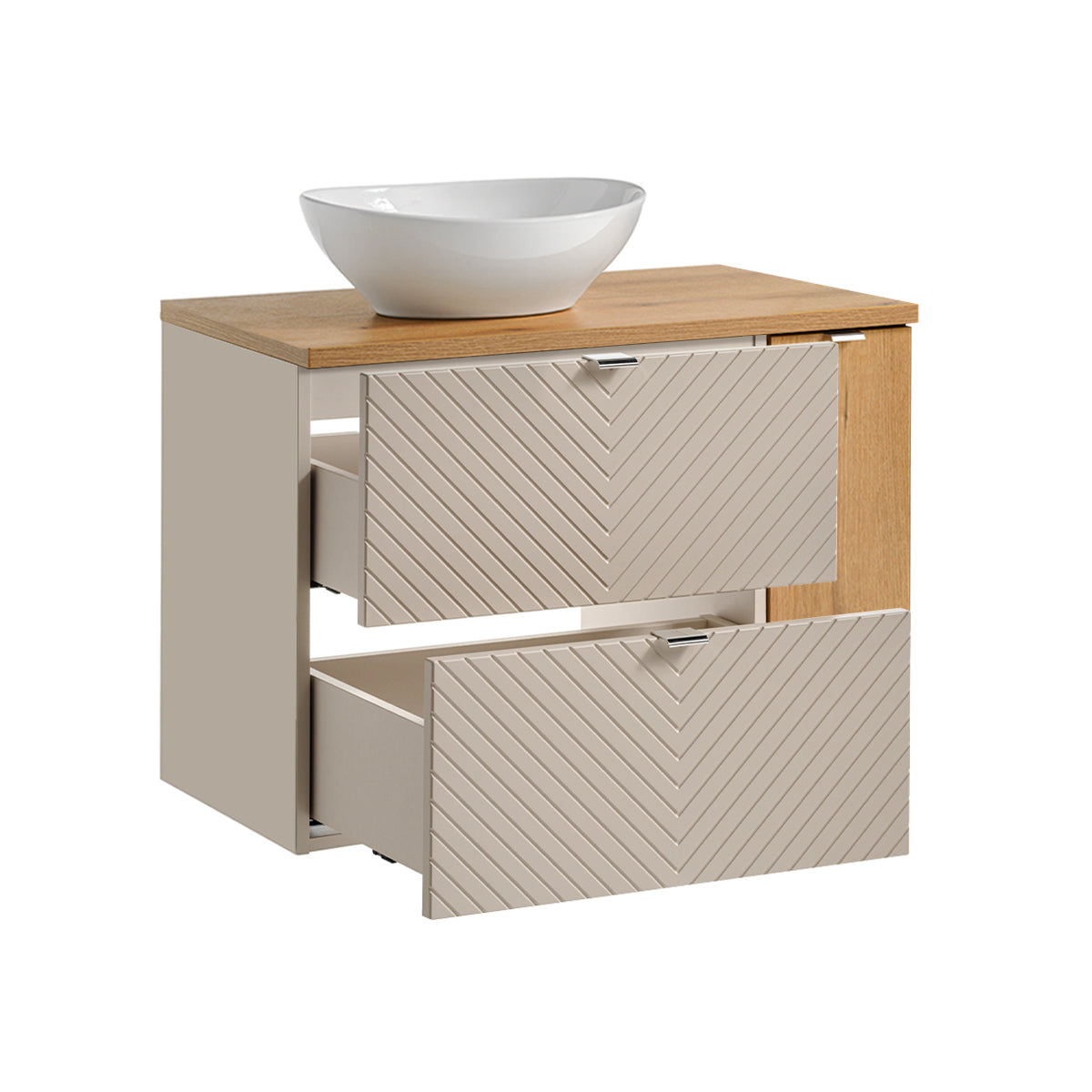 Ensemble meuble simple vasque 80cm 2 tiroirs 1 porte et colonne Manoa Cachemire et bois - vue 3