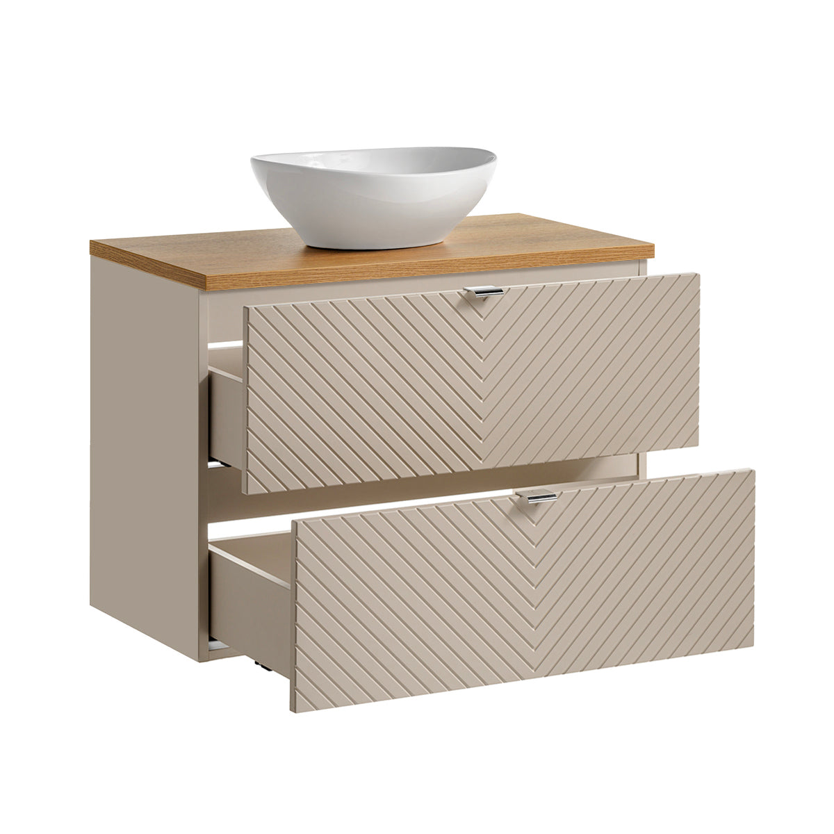 Ensemble meuble simple vasque 80cm 2 tiroirs et colonne Manoa Cachemire et Bois - vue 3