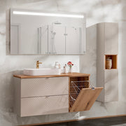 Ensemble meuble simple vasque 120cm 2 tiroirs panier à linge et colonne Manoa Cachemire et Bois