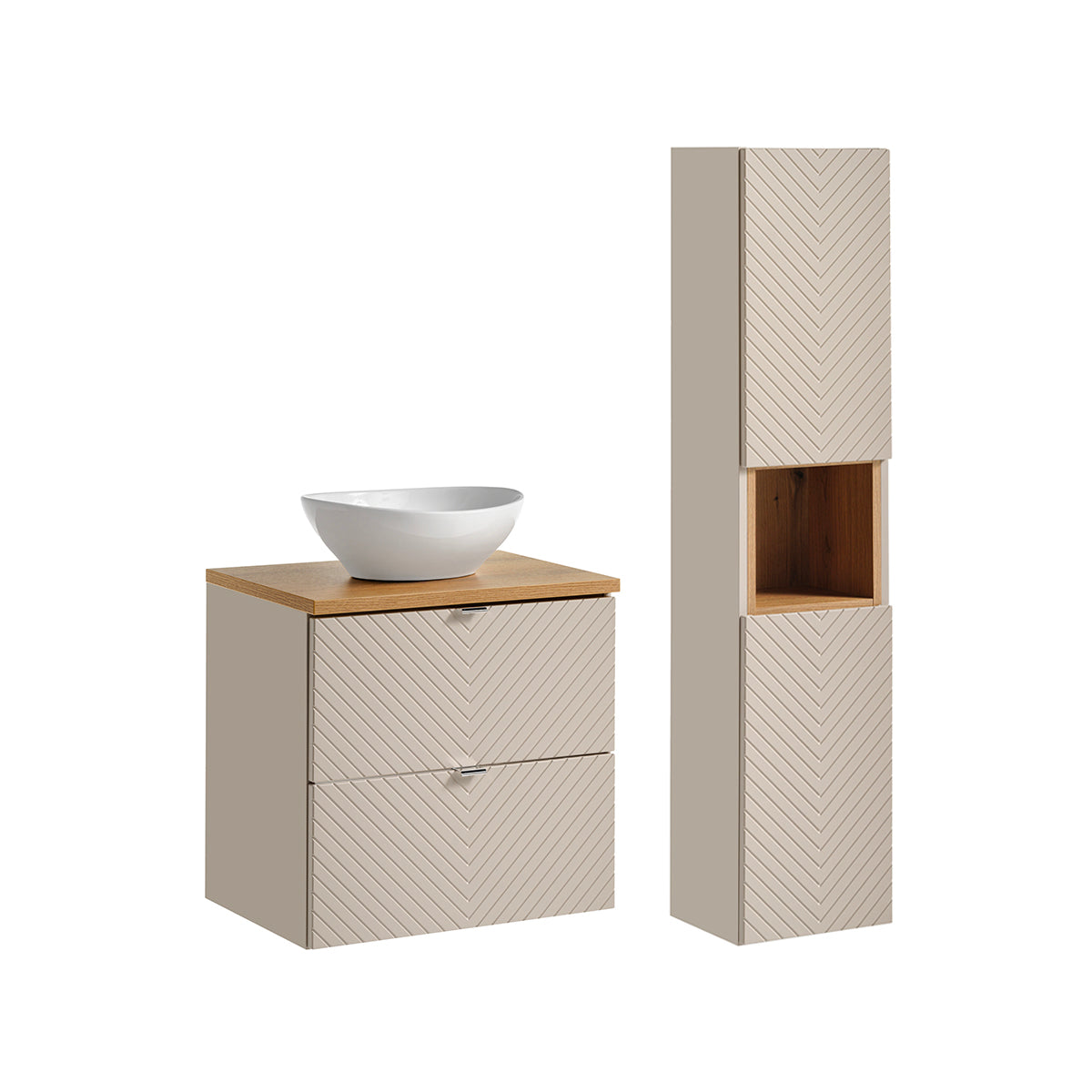 Ensemble meuble simple vasque 60cm 2 tiroirs et colonne Manoa Cachemire et Bois - vue 2