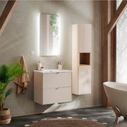 Ensemble meuble simple vasque encastrée 60cm 2 tiroirs et colonne Manoa Cachemire et Bois
