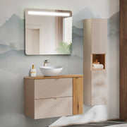 Ensemble meuble simple vasque 80cm 2 tiroirs 1 porte et colonne Manoa Cachemire et bois