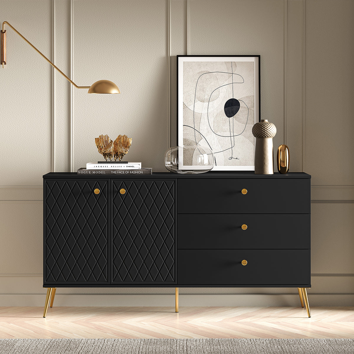 Buffet 2 portes 3 tiroirs Manoé Noir - vue 4