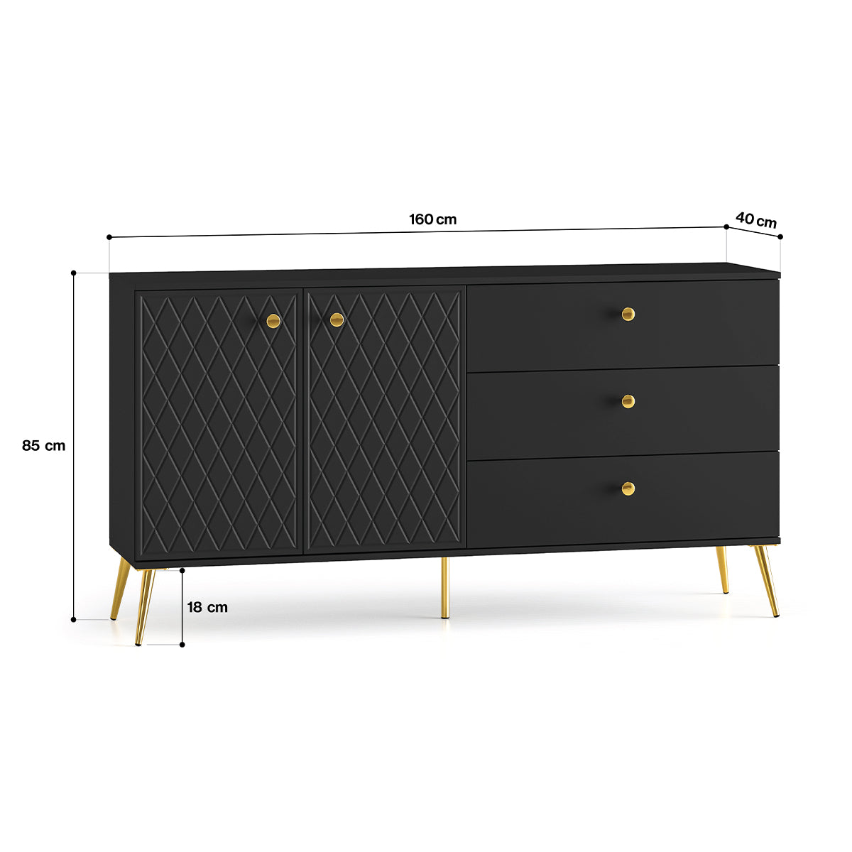 Buffet 2 portes 3 tiroirs Manoé Noir - vue 10