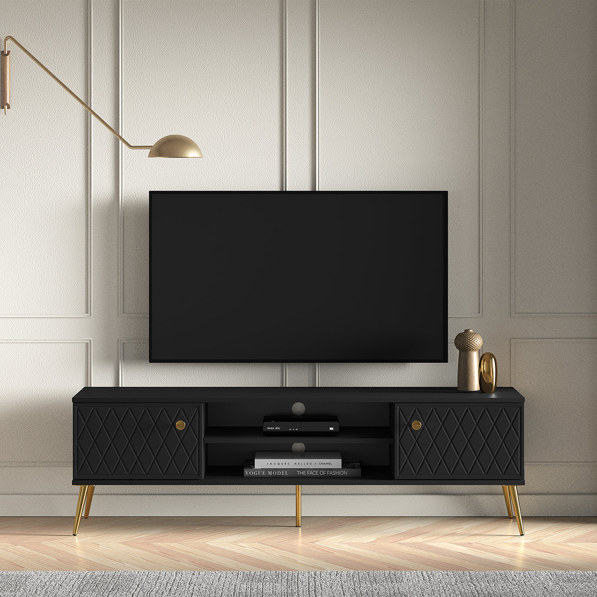 Meuble TV 2 portes 160 cm Manoé Noir - vue 4