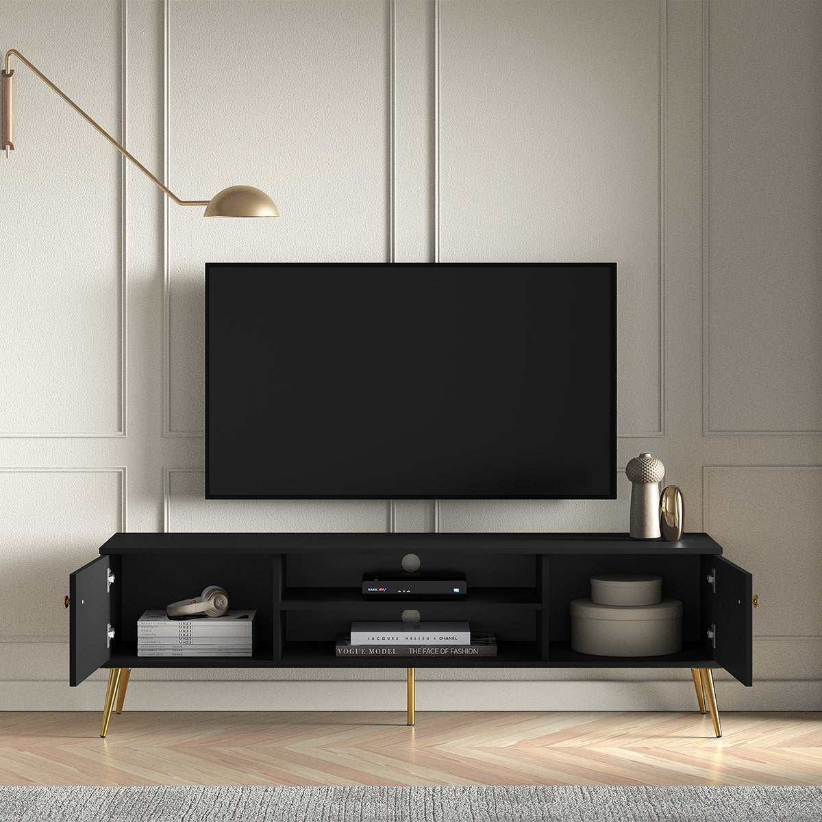 Meuble TV 2 portes 160 cm Manoé Noir - vue 5