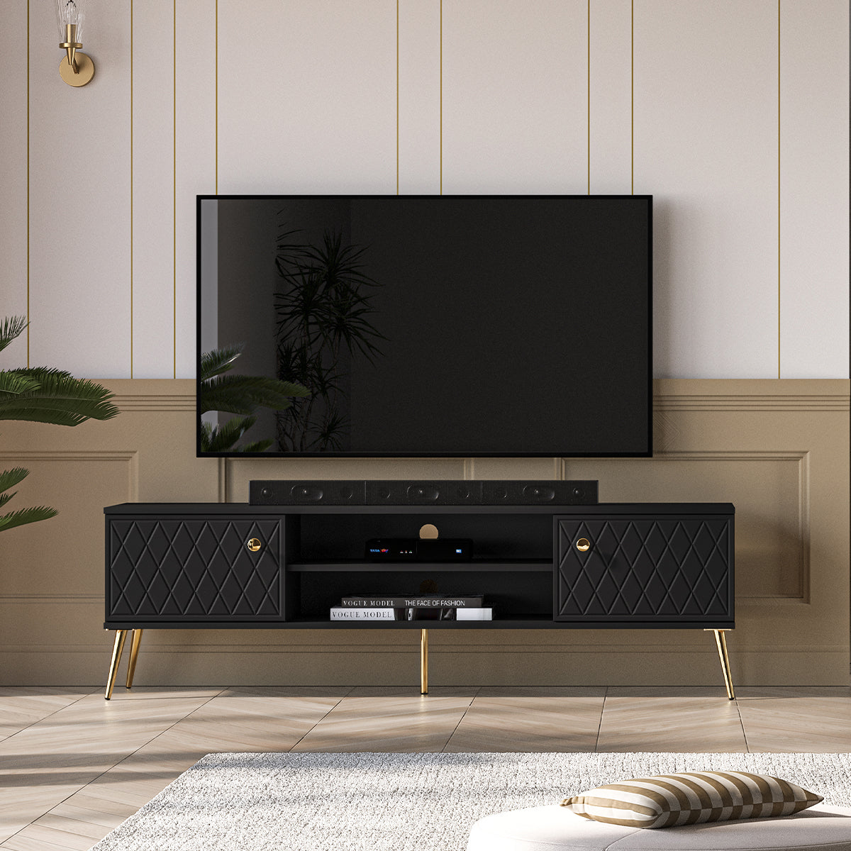 Meuble TV 2 portes 160 cm Manoé Noir - vue 6