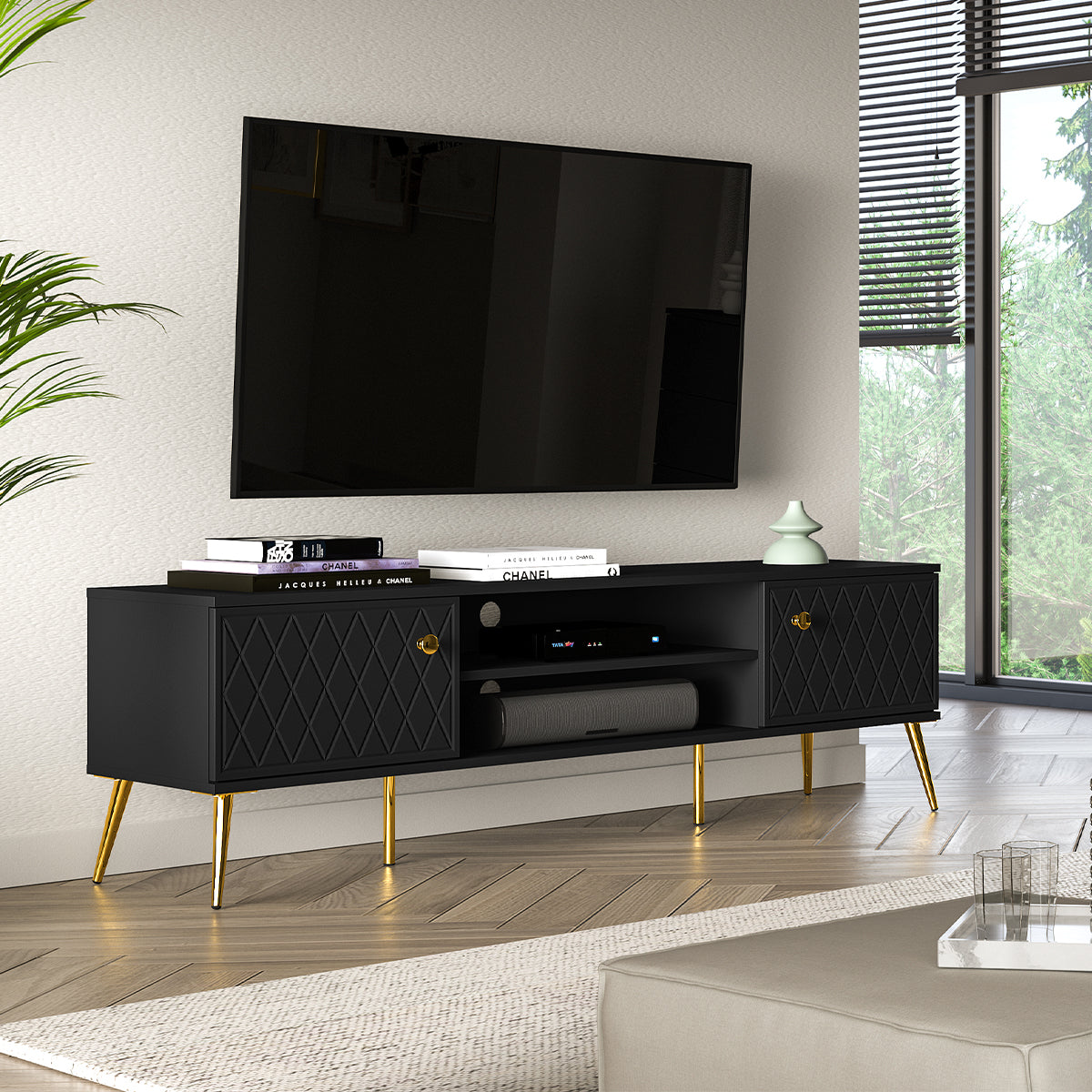 Meuble TV 2 portes 160 cm Manoé Noir - vue 7