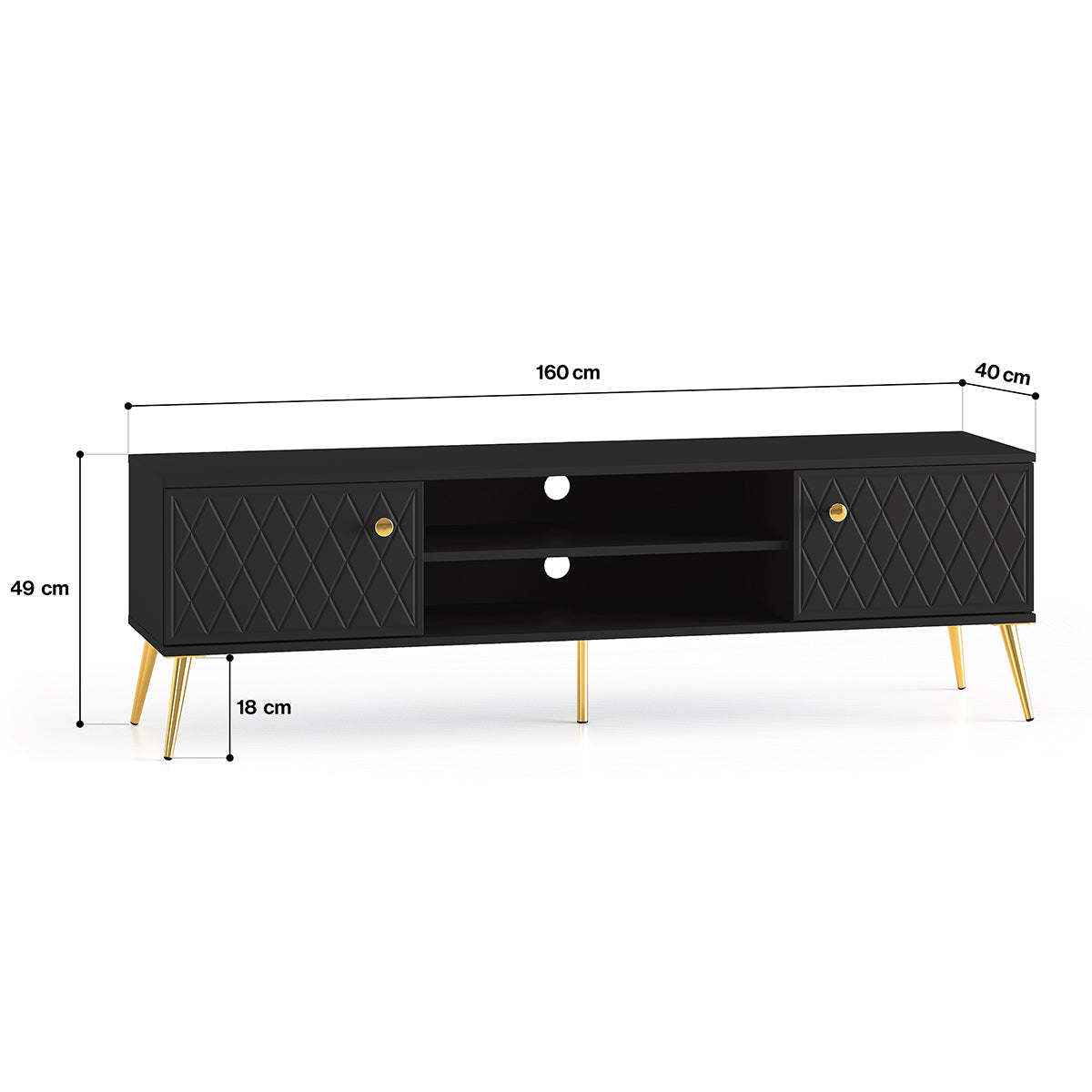 Meuble TV 2 portes 160 cm Manoé Noir - vue 10