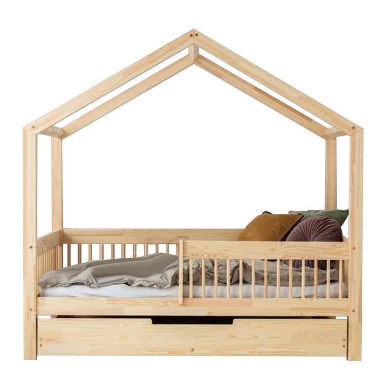 Lit cabane 70x140 sommier et tiroir inclus Maria Bois - vue 2