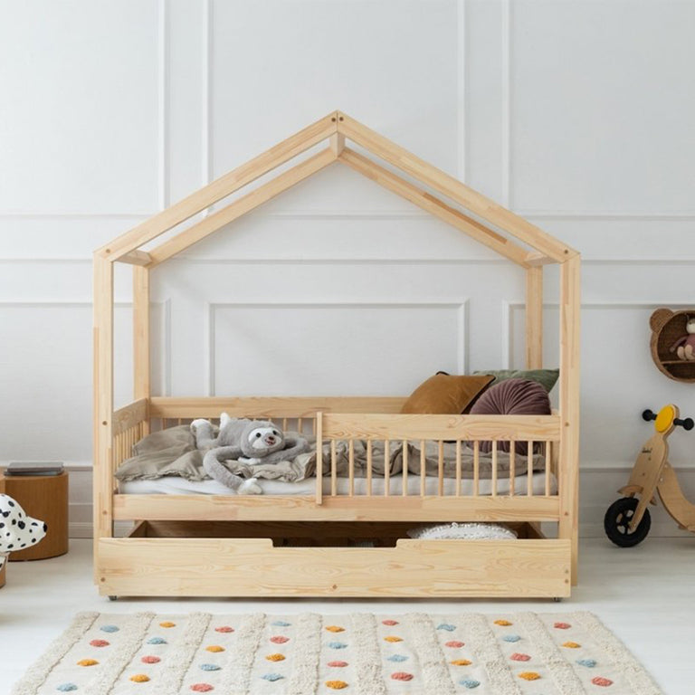 Lit cabane 70x140 sommier et tiroir inclus Maria Bois - vue 3