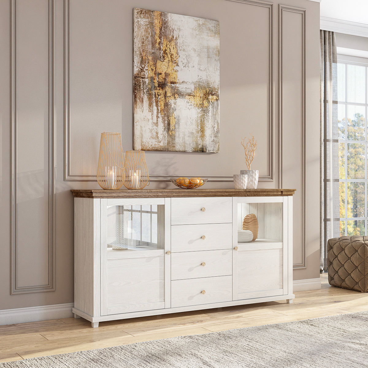 Buffet 2 portes 4 tiroirs Martin Bois Blanc - vue 4