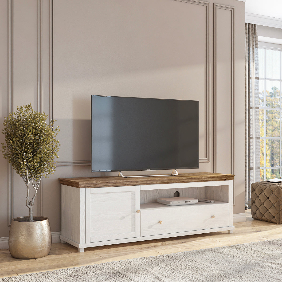 Meuble TV 1 porte 1 tiroir 181 cm Martin Bois Blanc - vue 4