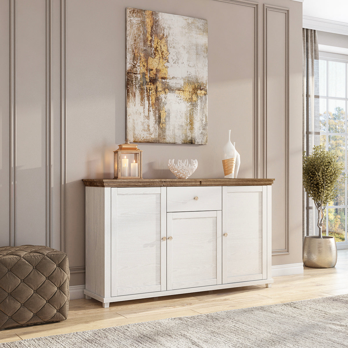 Buffet 3 portes 1 tiroir Martin Bois Blanc - vue 4