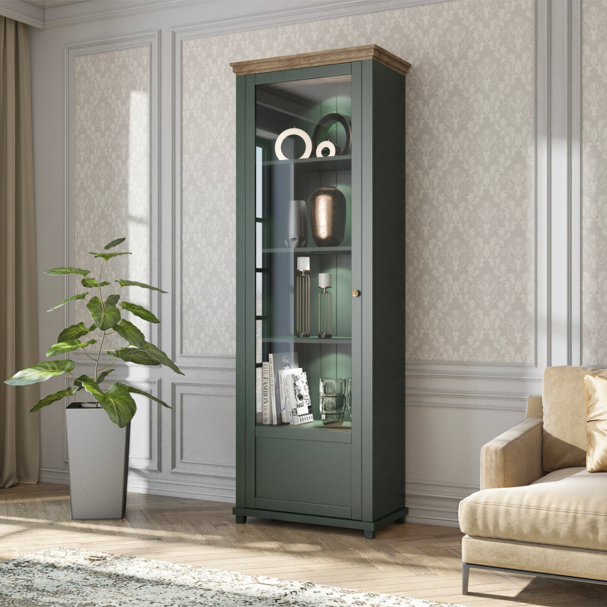 Vitrine 1 porte ouverture gauche Martin Vert et Bois - vue 4
