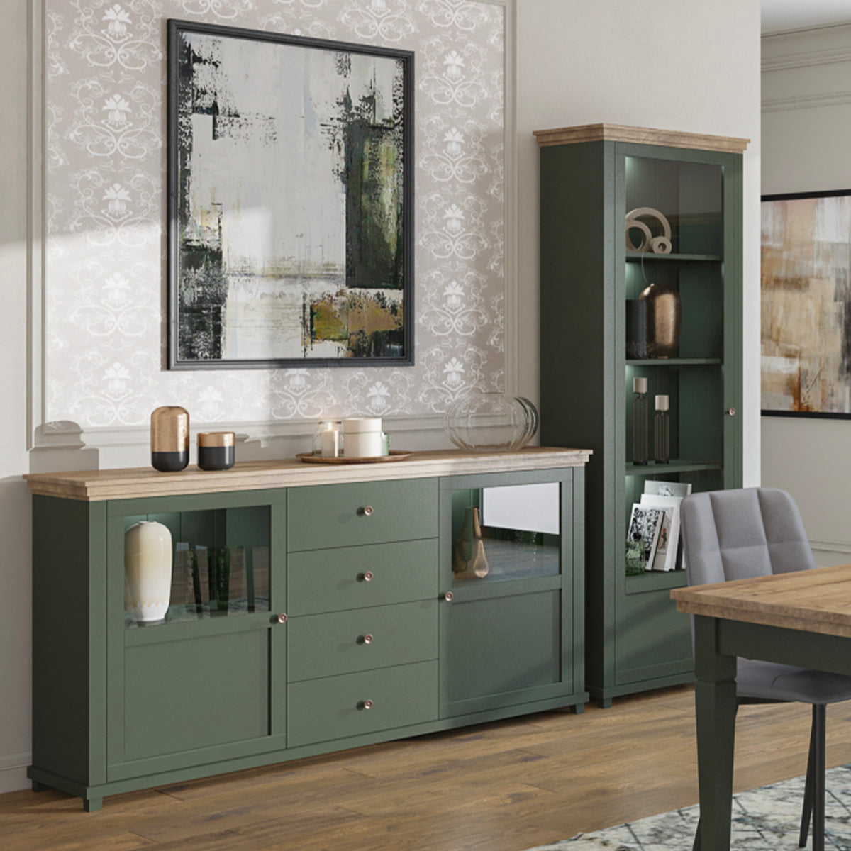Vitrine 1 porte ouverture gauche Martin Vert et Bois - vue 5