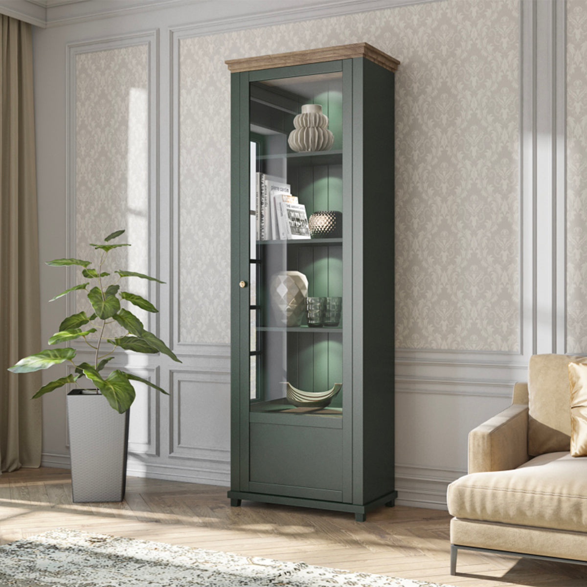 Vitrine 1 porte ouverture droite Martin Vert et Bois - vue 4
