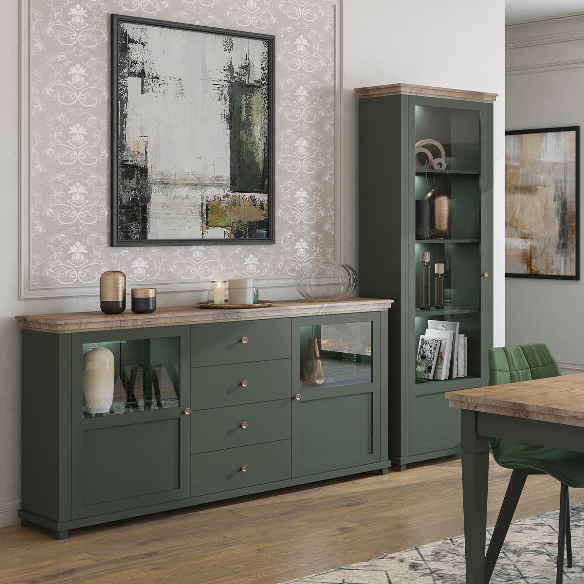 Vitrine 1 porte ouverture droite Martin Vert et Bois - vue 5