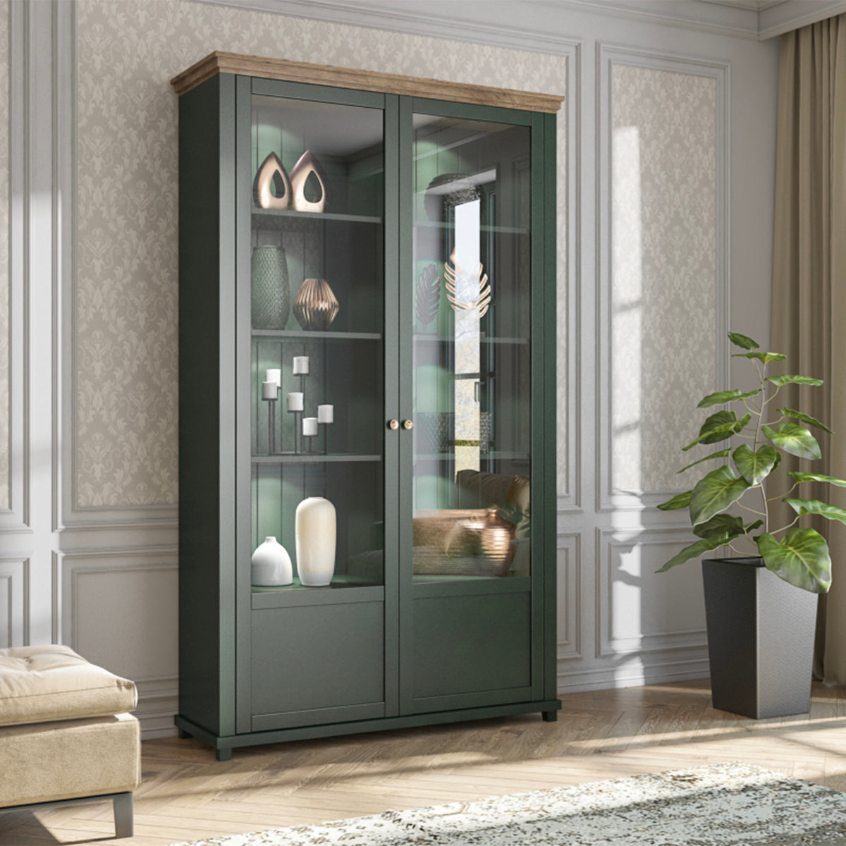 Vaisselier 2 portes Martin Vert et Bois - vue 4