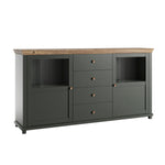 Buffet 2 portes 4 tiroirs Martin Vert et Bois