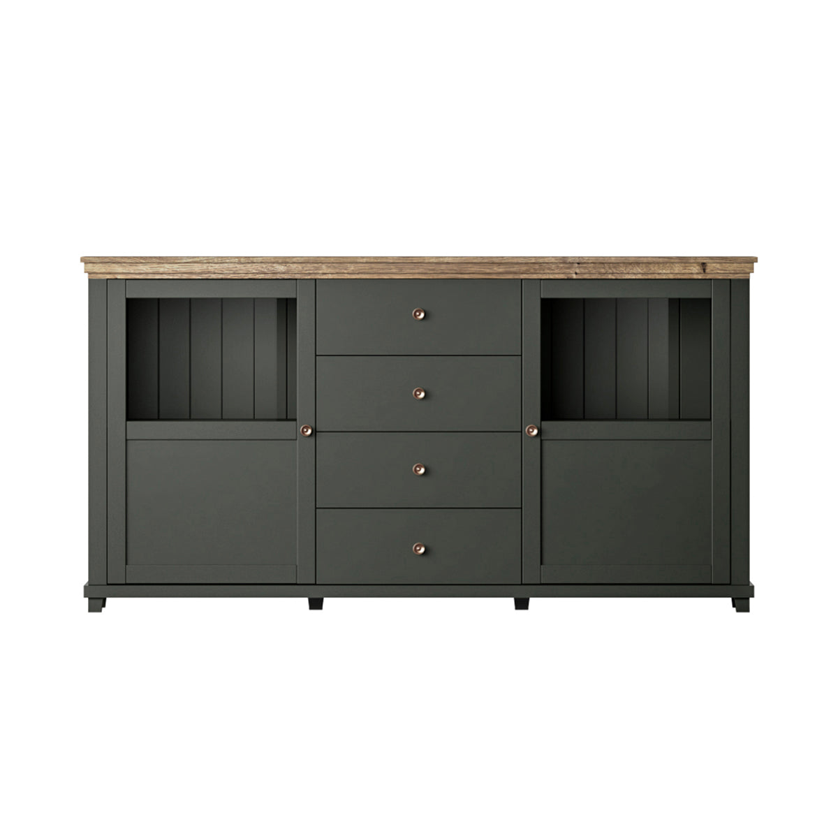 Buffet 2 portes 4 tiroirs Martin Vert et Bois - vue 2
