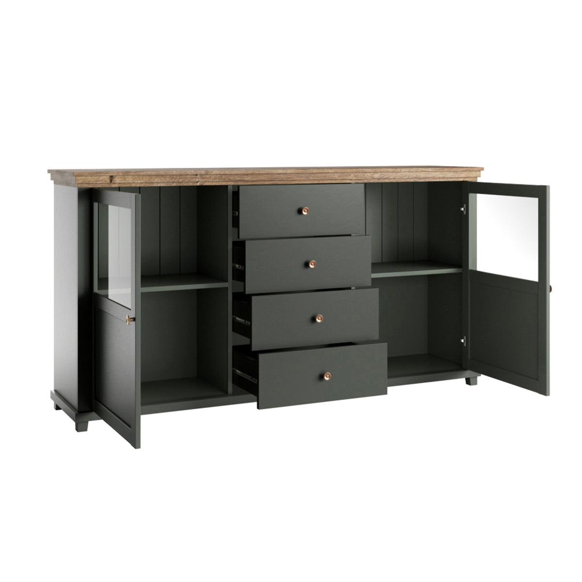 Buffet 2 portes 4 tiroirs Martin Vert et Bois - vue 3