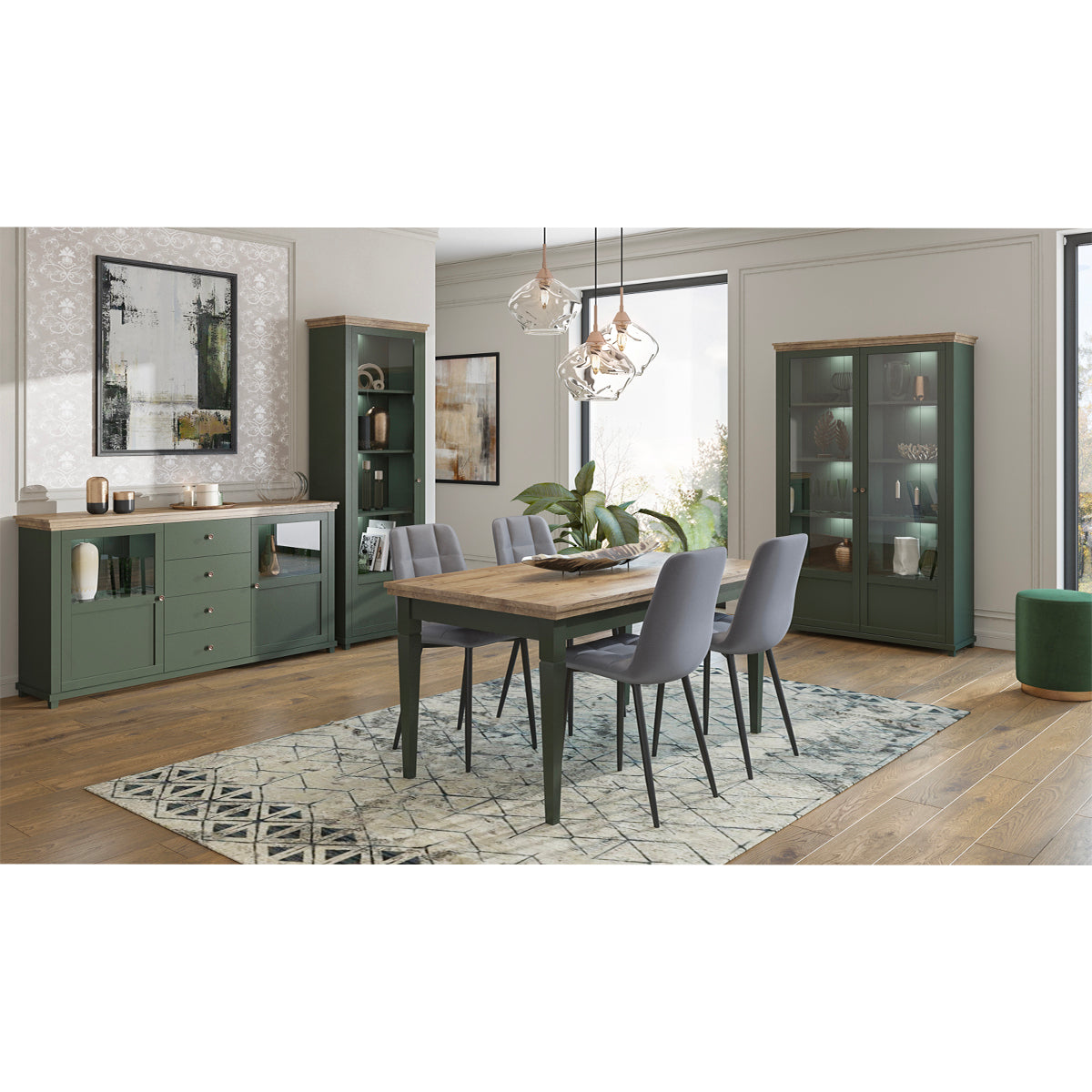 Buffet 2 portes 4 tiroirs Martin Vert et Bois - vue 6