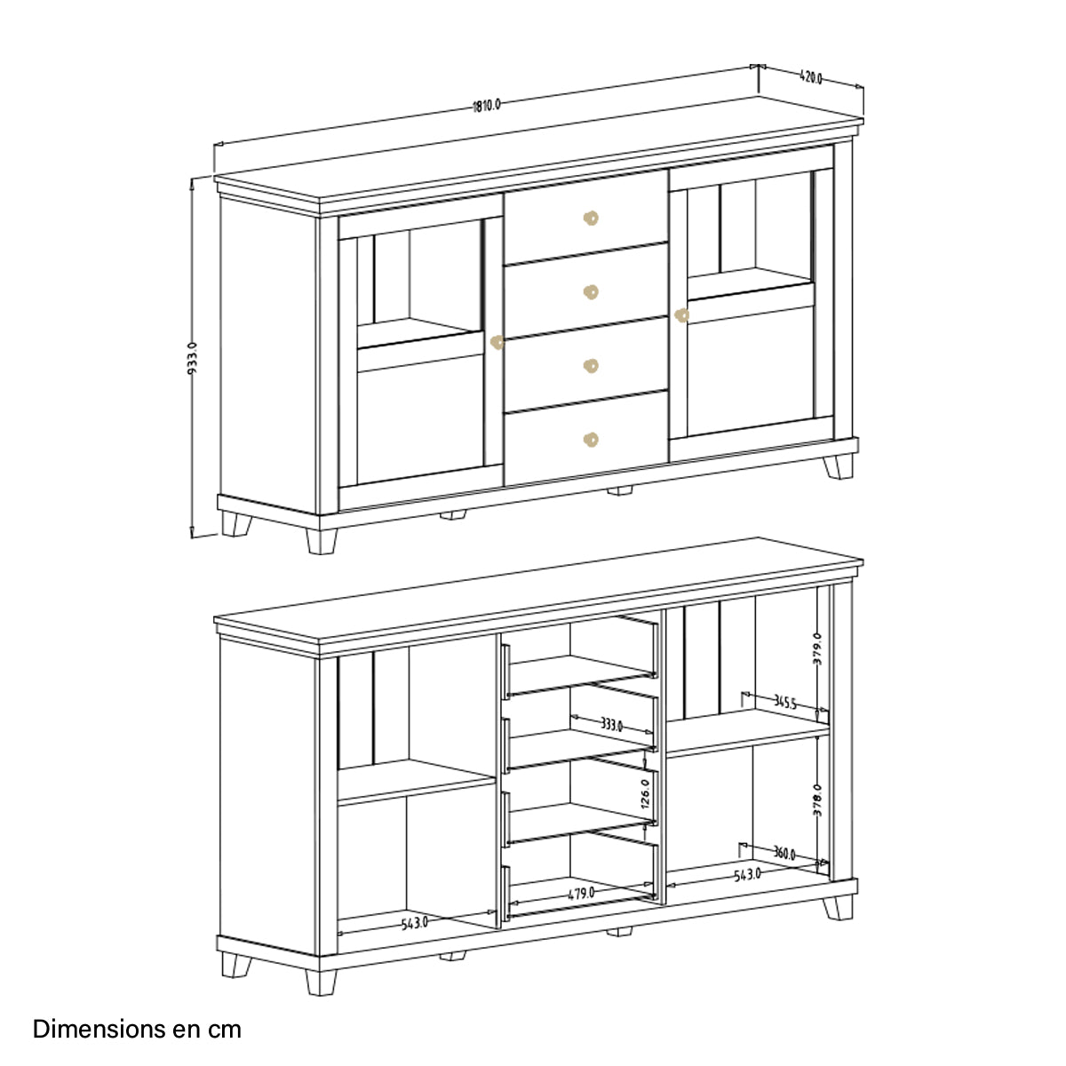 Buffet 2 portes 4 tiroirs Martin Vert et Bois - vue 7