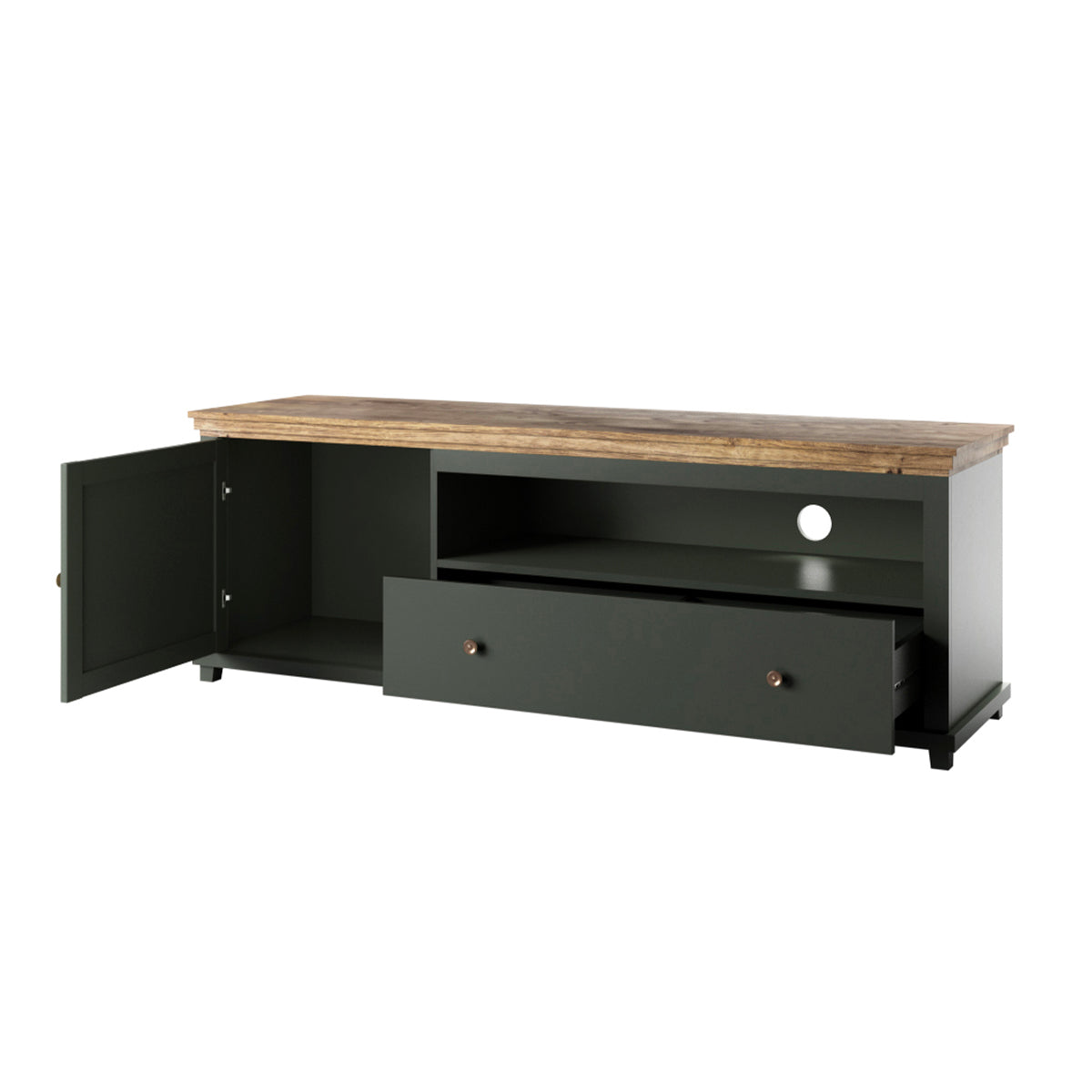 Meuble TV 1 porte 1 tiroir 181 cm Martin Vert et Bois - vue 3