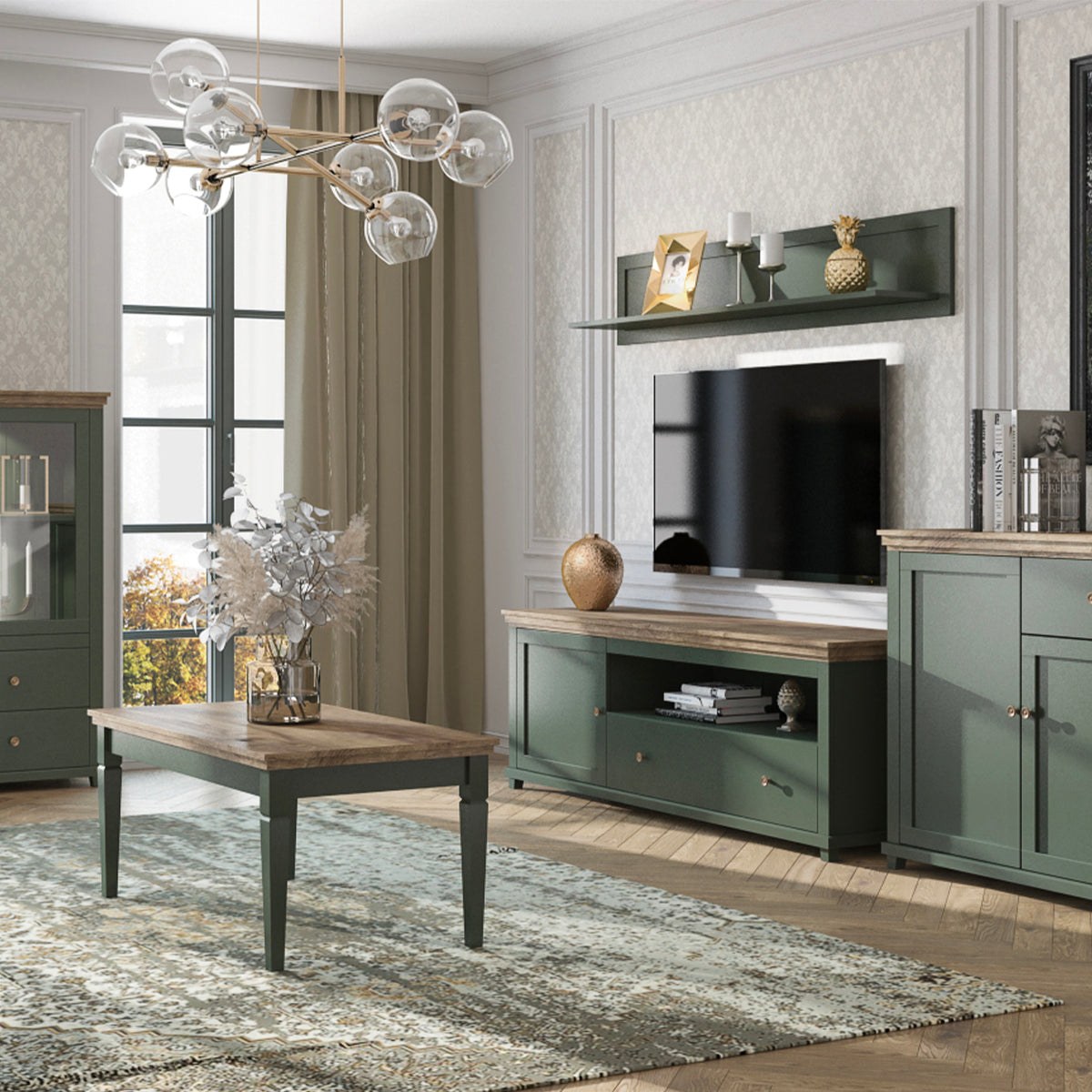 Meuble TV 1 porte 1 tiroir 181 cm Martin Vert et Bois - vue 5