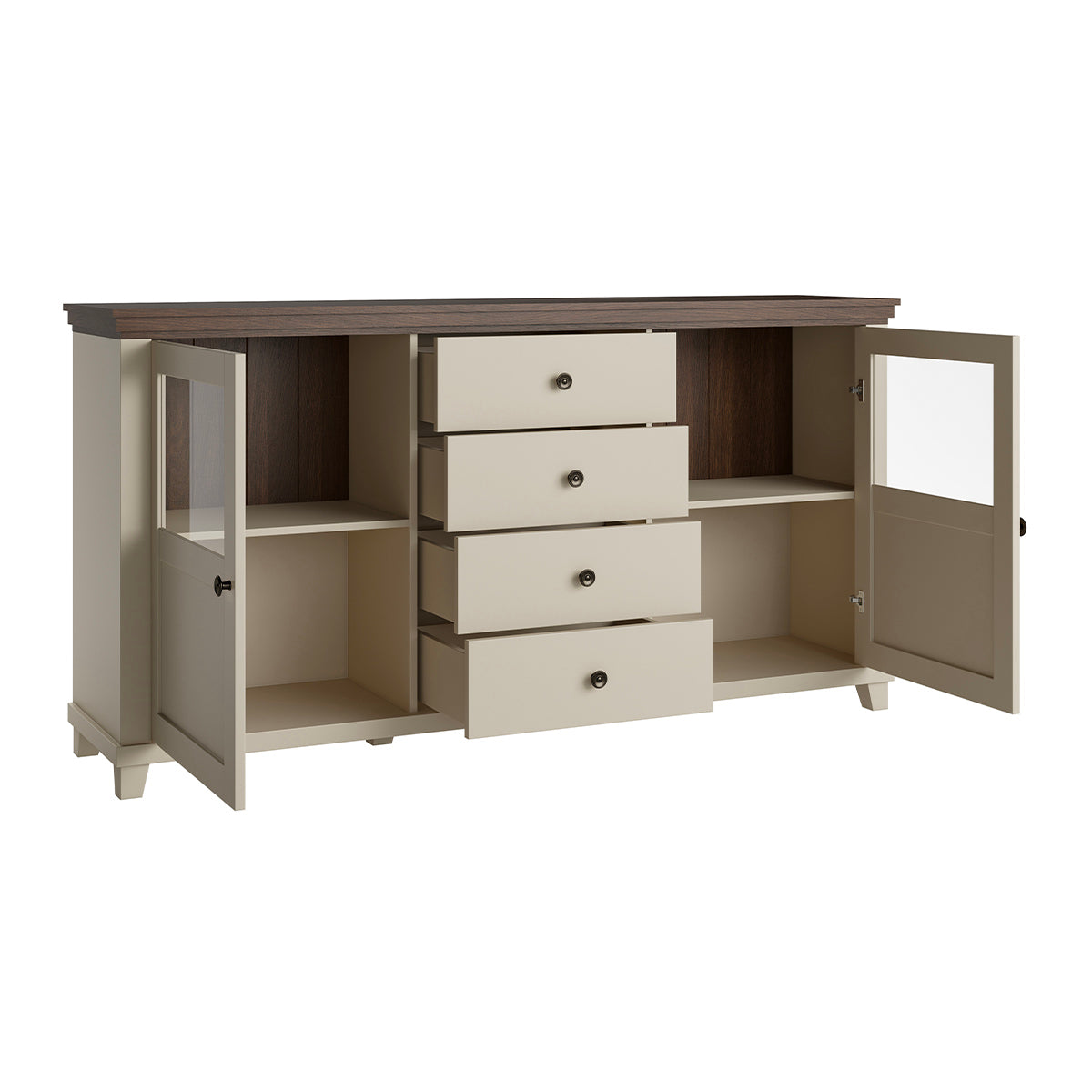Buffet 2 portes 4 tiroirs Martin Beige et Bois - vue 3