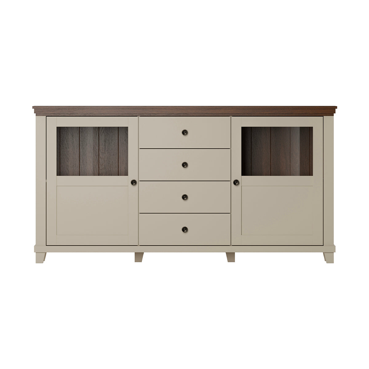 Buffet 2 portes 4 tiroirs Martin Beige et Bois - vue 5