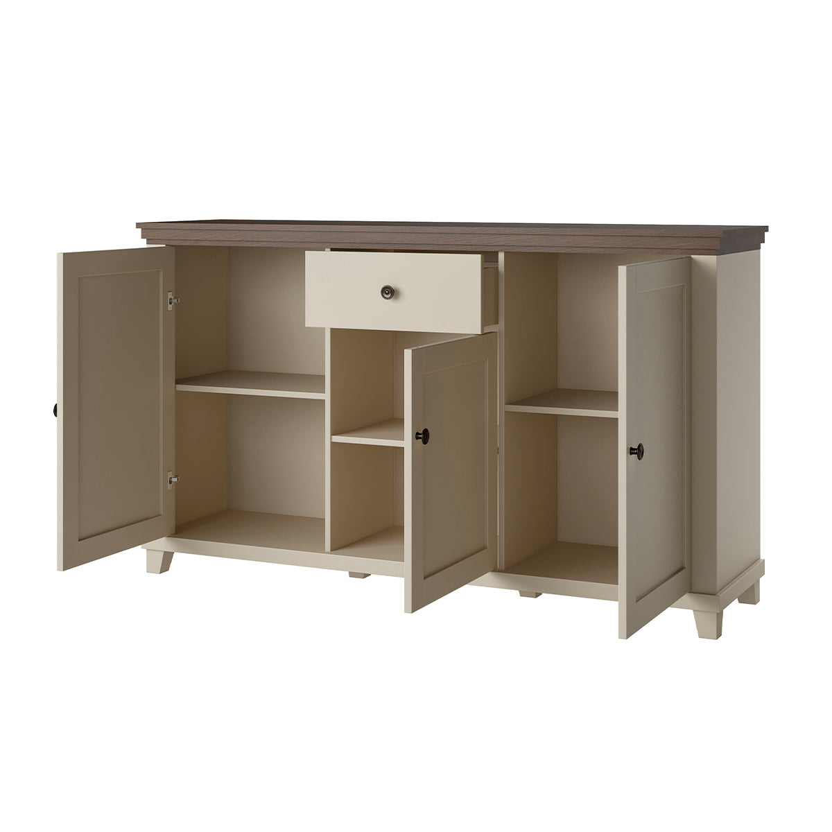 Buffet 3 portes 1 tiroir Martin Beige et Bois - vue 3