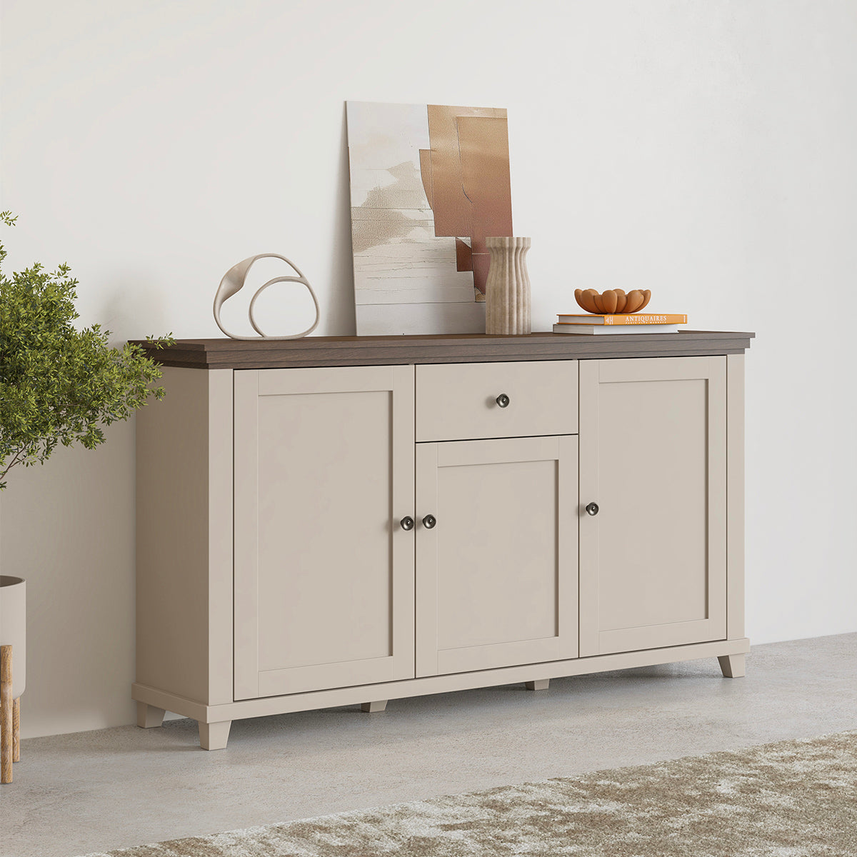 Buffet 3 portes 1 tiroir Martin Beige et Bois - vue 4