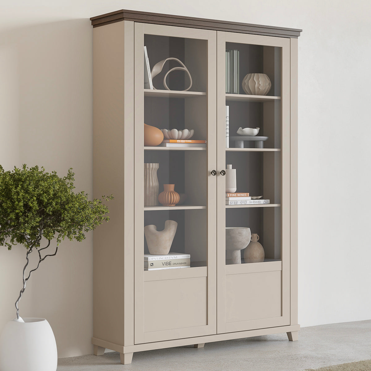 Vaisselier 2 portes Martin Beige et Bois - vue 2