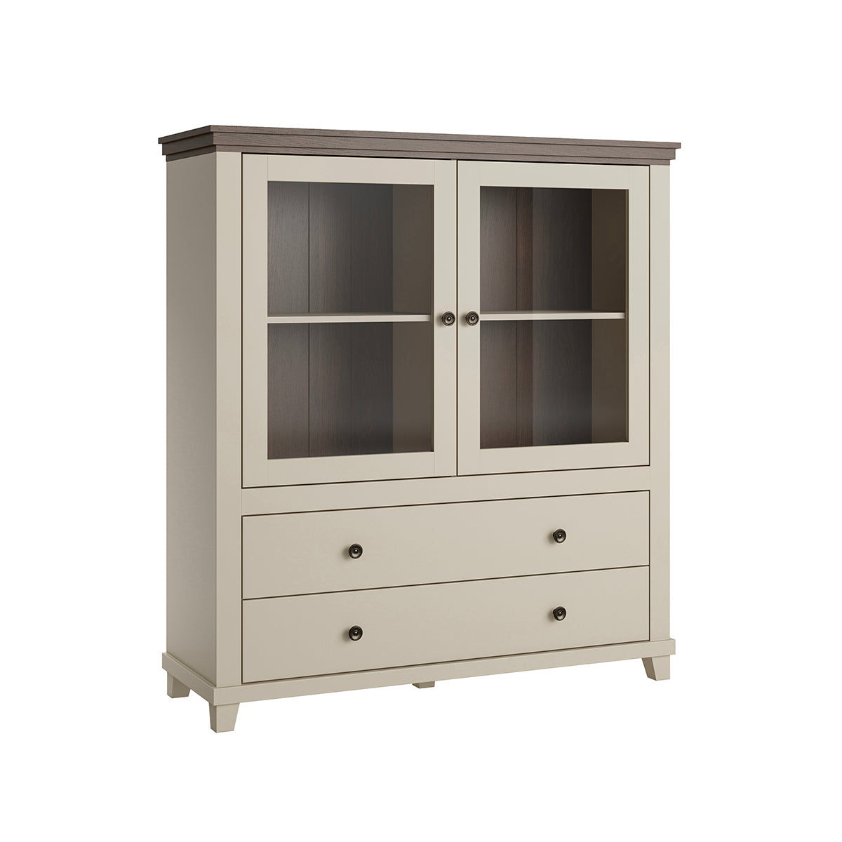 Vaisselier 2 portes 2 tiroirs Martin Beige et Bois