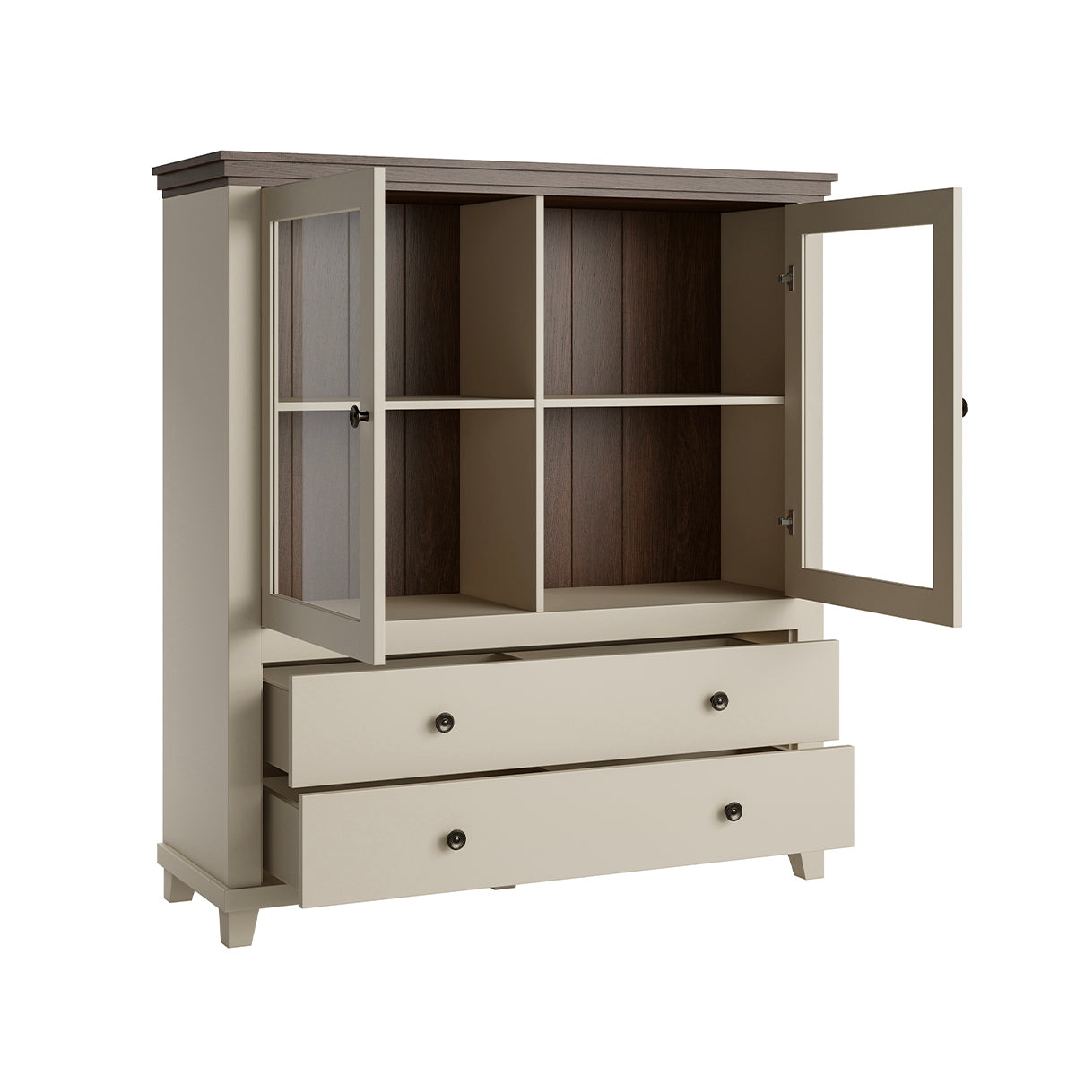 Vaisselier 2 portes 2 tiroirs Martin Beige et Bois - vue 3