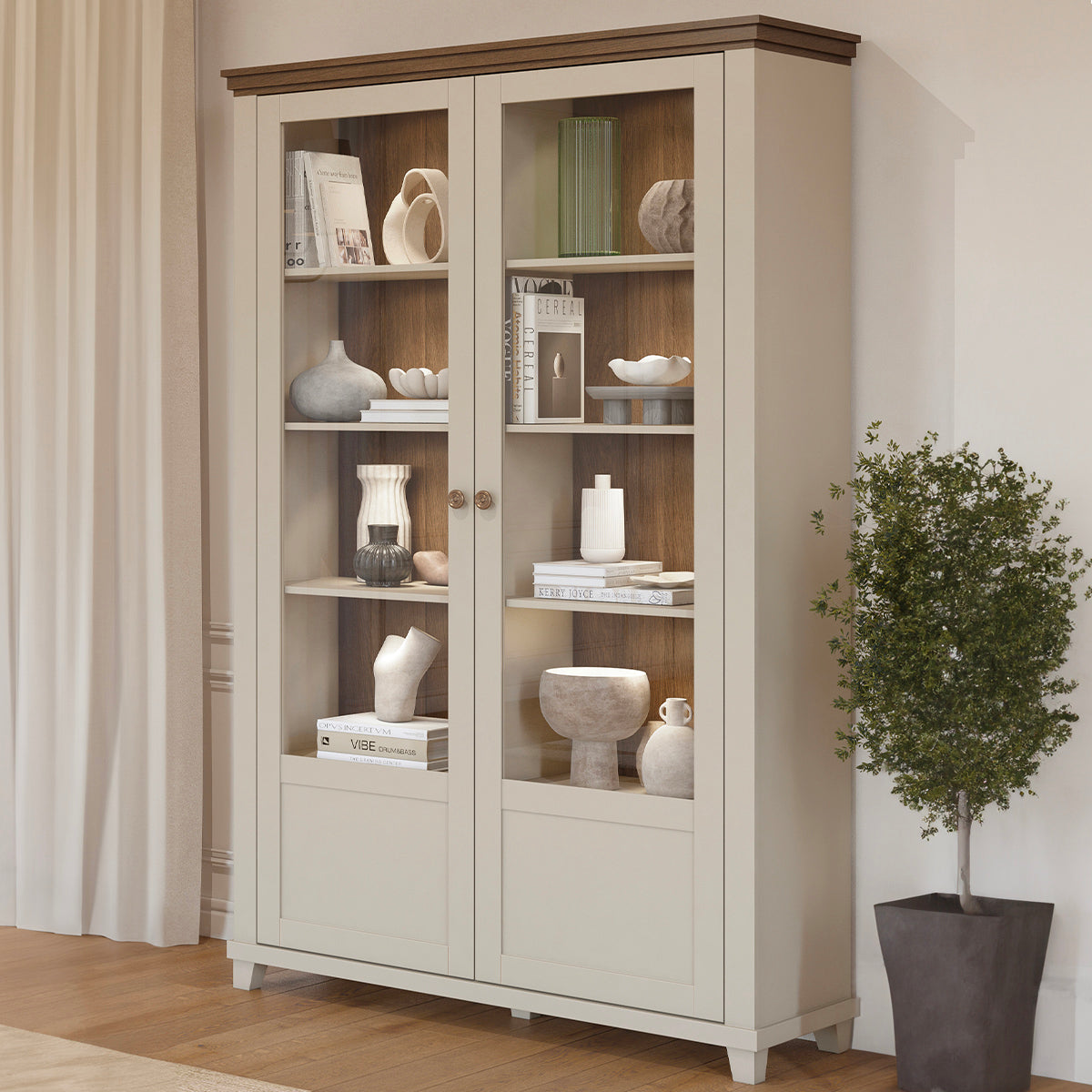 Vaisselier 2 portes Martin Beige et Bois - vue 4
