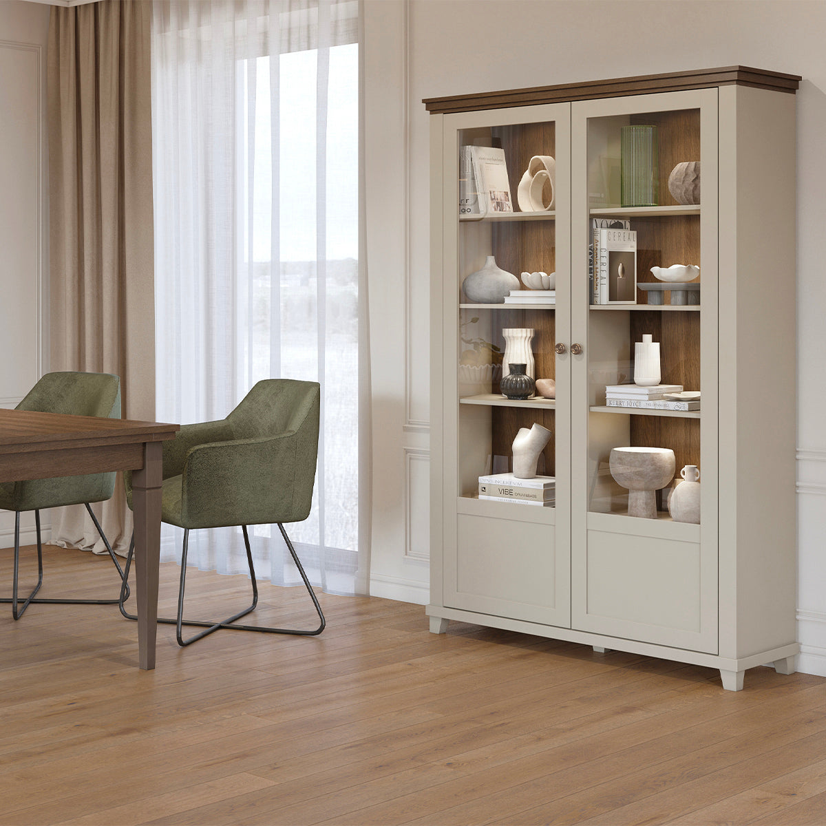 Vaisselier 2 portes Martin Beige et Bois - vue 5