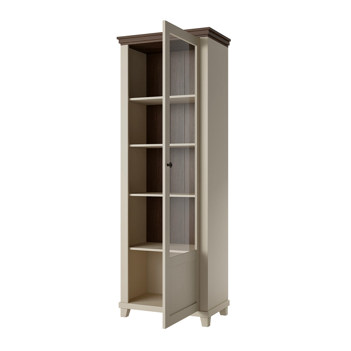 Vitrine 1 porte ouverture droite Martin Beige et Bois - vue 3